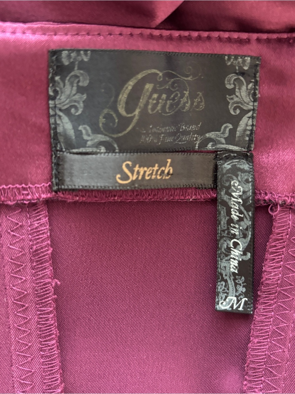 GUESS Vintage Satin Corset Bustier Top Y2K Lace Panel Detail Deep Plum Whimsy M - Picture 4 of 6